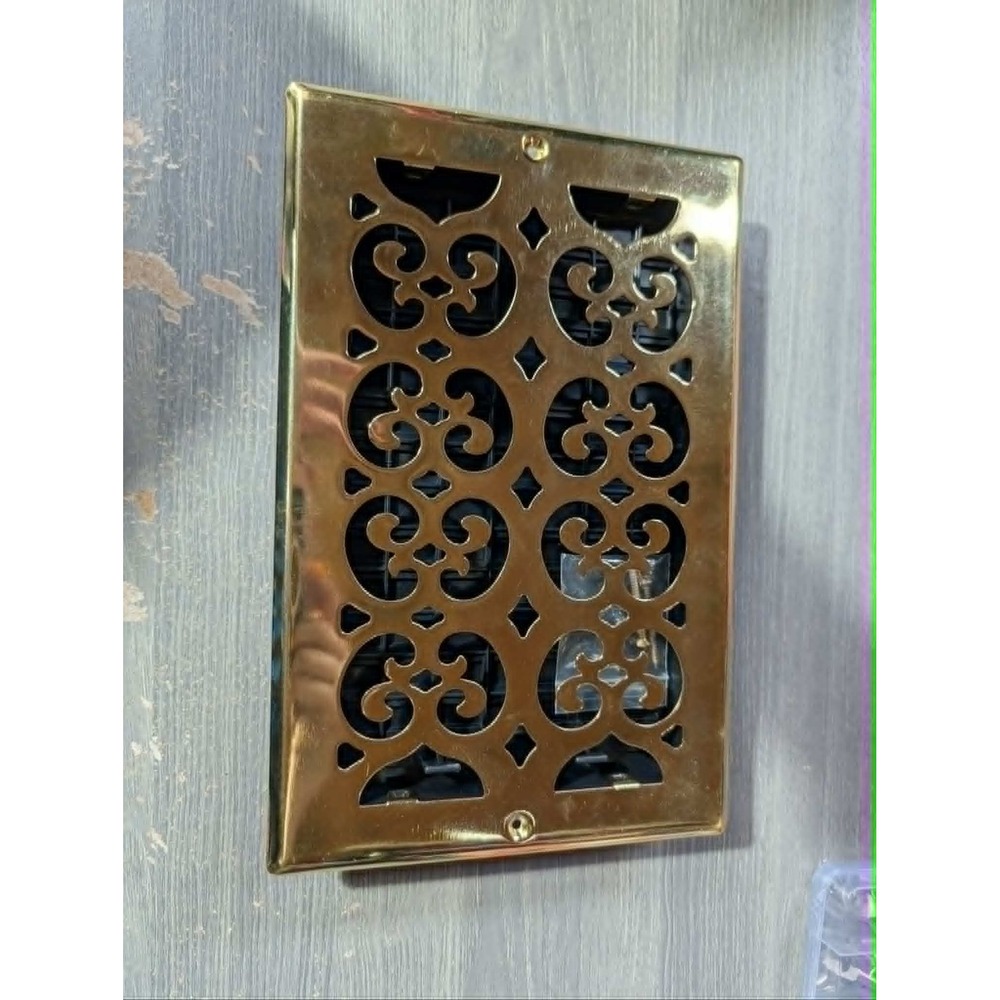 Polished Brass Scrollwork Floor Register Vent Cover 4x10 Ornate Gold Filigree